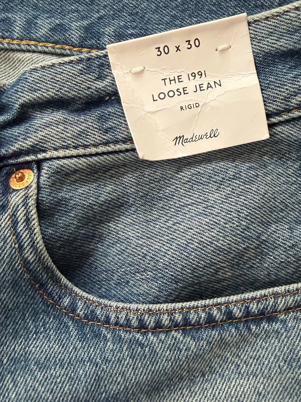 Madewell Men’s The 1991 Loose Straight Jean Size 30x30 NEW Rigid Blue